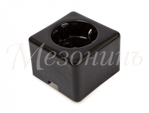 Розетка ретро фарфоровая, двухполюсная, с заземляющим контактом, коллекция "QUADRA" , цвет - черный, ТМ "МезонинЪ" GE80301-05
