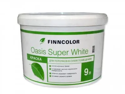 Краска водно-дисперсионная OASIS SUPER WHITE белая глубокоматовая 9л