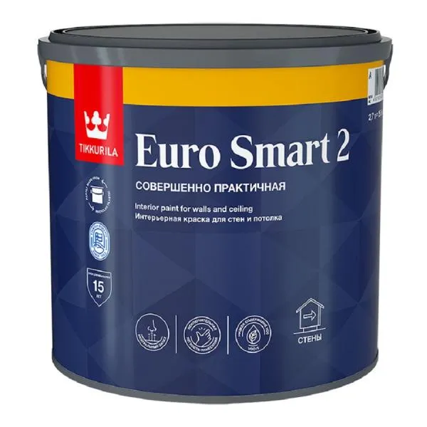 Краска водно-дисперсионная EURO SMART 2 A интерьерная глубокоматовая 0,9л
