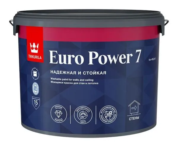 Краска водно-дисперсионная EURO POWER 7 С интерьерная  матовая 9л