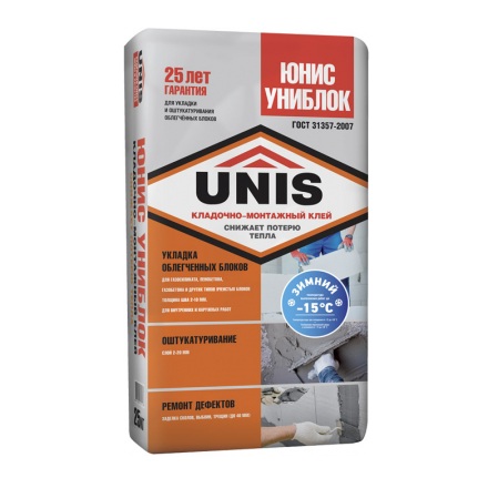 Клей монтажный для блоков UNIS Униблок 25 кг