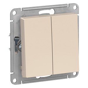 Выключатель Schneider ATLASDESIGN двухклавишный GN 10AX бежевый Выключатель Schneider ATLASDESIGN двухклавишный GN 10AX бежевый
