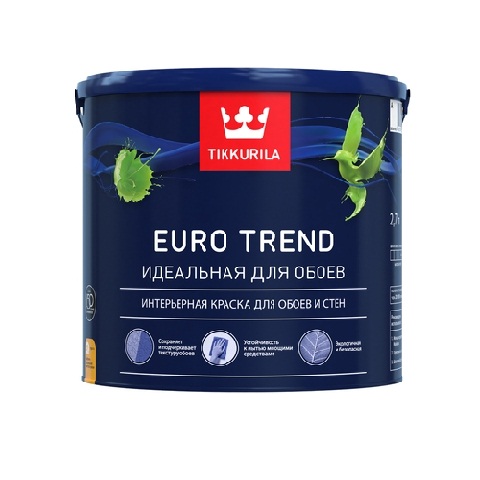 Краска водно-дисперсионная EURO TREND С для обоев и стен матовая 2,7л