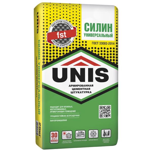 Штукатурка цементная UNIS Силин Универсальный Армированный 25 кг