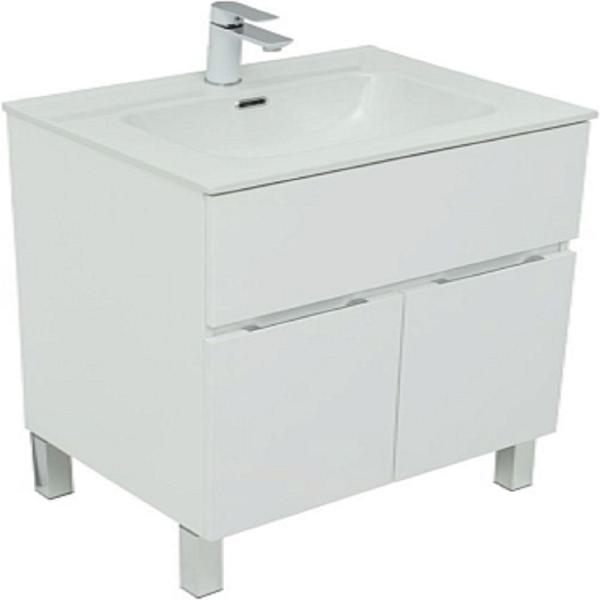 Тумба Акванет Алвита new 60 напольная 1 ящ., 2 дв., цв.белый матовый с раковиной-столешницей Flat 60