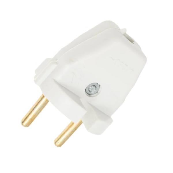 Вилка штепсельная B6-004 без заземления белая из ударопрочного пластика 6А