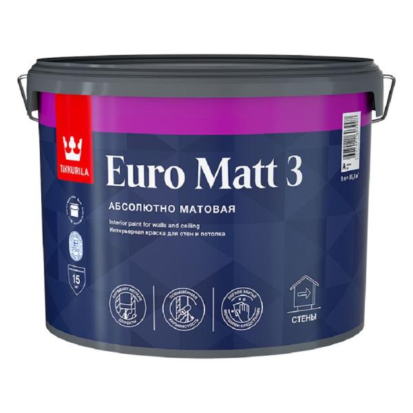 Краска водно-дисперсионная EURO MATT 3 А интерьерная глубокоматовая 0,9л