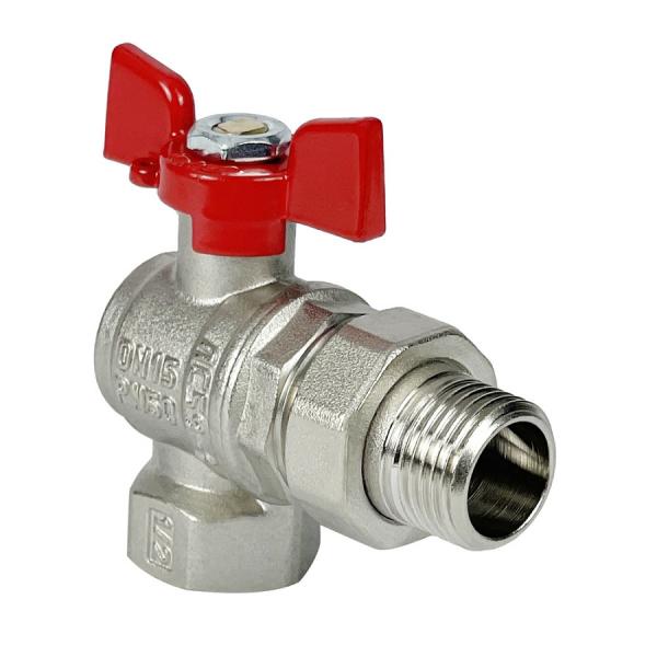 Кран шаровый латунный VALFEX PREMIUM угловой с американкой ВР-НР (бабочка)