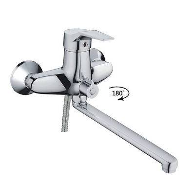 Смеситель для ванны длинный излив переключатель хром