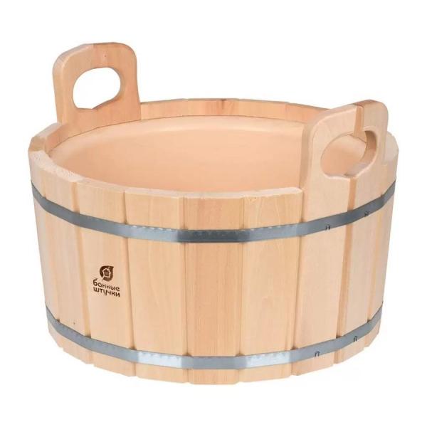 Ушат 12л шайка для бани с пластиковой вставкой липа