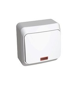 Выключатель с подсветкой IEK ОКТАВА ВС20-1-1-ОБ одноклавишный  наружный 10А белый