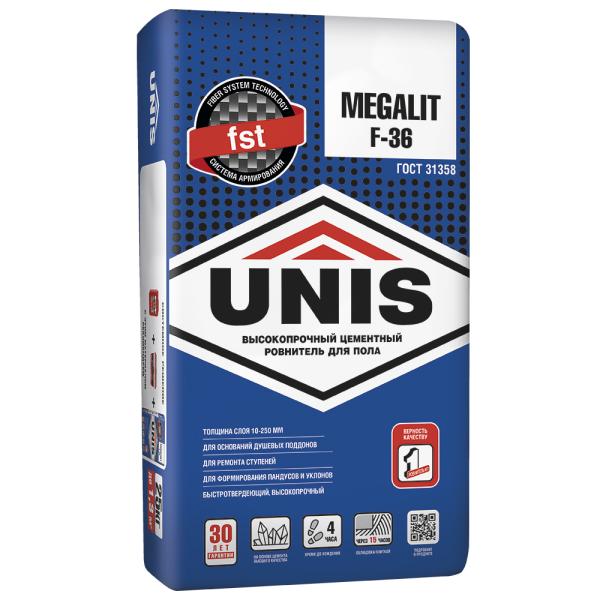 Наливной пол ЮНИС MEGALIT F-36 высокопрочный цементный ровнитель для пола