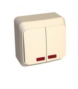 Выключатель с подсветкой IEK ОКТАВА ВС20-2-1-ОКм двухклавишный наружный 10А бежевы