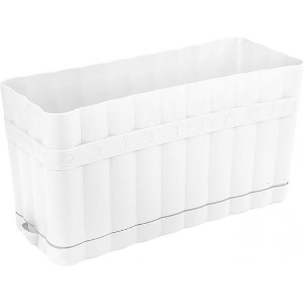 Ящик для цветов пластиковый с поддоном  34,5х14,5х14.5см Изюминка белый М3354