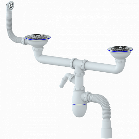 Сифон для мойки с прямоугольным выпуском 1/2х40с переливом и отводом