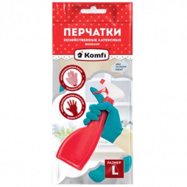 Перчатки хозяйственные латексные БИКОЛОР S бежевый-бирюзовый