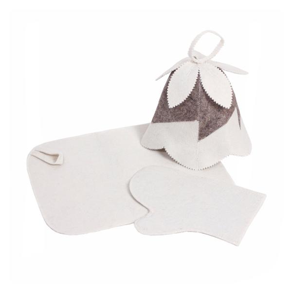 Набор 3-х предметный  Колокольчик шапка с вышевкой, коврик, рукавица