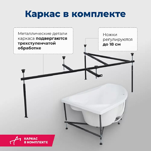 Ванна акриловая AQUANET CAPRI 170x110 R правая с каркасом и с фронтальной панелью 205387/155532