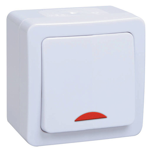 Выключатель проходной с подсветкой IEK Гермес PLUS ВС20-1-1-ГПБ одноклавишный наружный IP54 белый