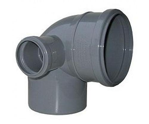 Колено канализационное d110 мм 90° с отводом d50 мм слева