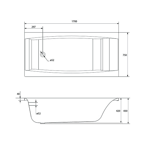 Ванна Cersanit VIRGO 170х75 ультра белая без каркаса