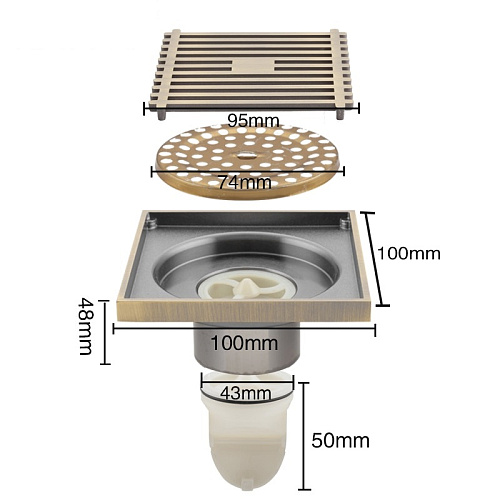 Трап душевой бронза 100х100