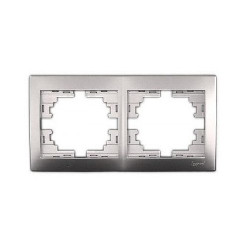 Рамка Lezard 2 поста горизонтальная скрытая установка серебро