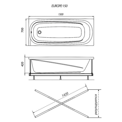 Ванна акриловая TRITON Европа 150 с установочным комплектом