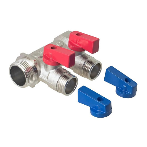 Коллектор с отсекающими кранами 3/4F*3/4M*1/2M*2 2 выхода