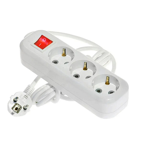 Удлинитель сетевой LUX У3-ЕВК-03 с выключателем трехместный 250В 16А 3м c заземлением белый