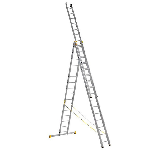 Лестница трехсекционная универсальная алюминевая 3х16 ступеней h 11,93 м