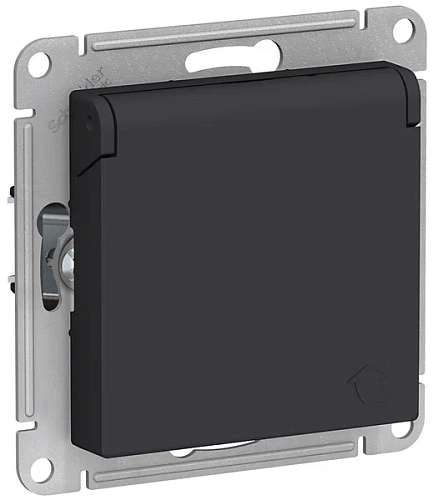 Розетка Schneider ATLASDESIGN 16А с заземлением со шторками механизм карбон