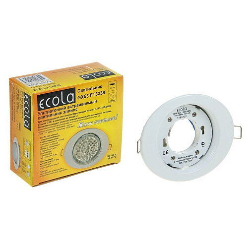 Светильник встраиваемый Ecola GX53 FT3238 без рефлектора эллипс белый