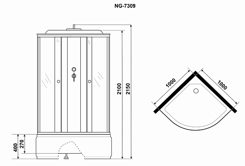 Душевая кабина Niagara NG 7309-14 100х100х215 матовое стекло высокий поддон 