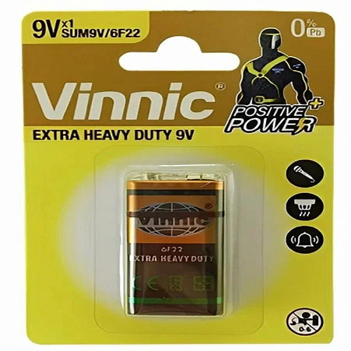 Батарейка солевая VINNIC Extra 6F22 (Крона) 9В
