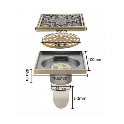 Трап душевой бронза 100х100