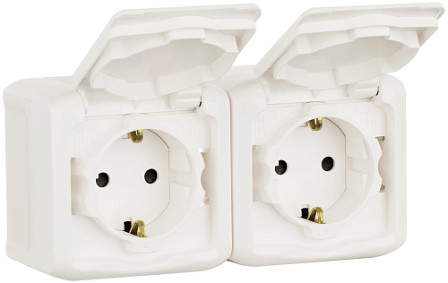 Розетка Legrand двойная открытая установка с заземлением со шторками с крышкой белая