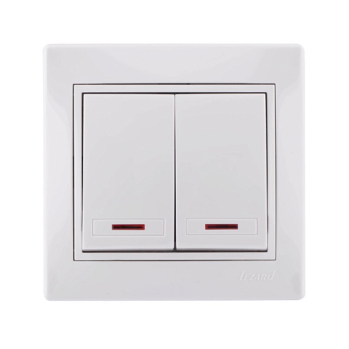 Выключатель с подсветкой Lezard двухклавишный скрытая установка белый с белой вставкой