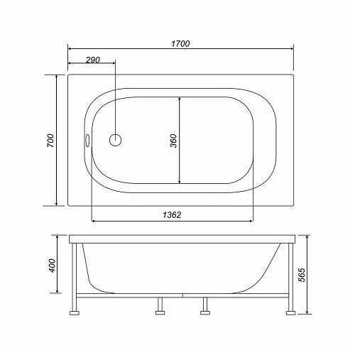 Ванна акриловая MIRSANT "OPTIMA new" 170х70 