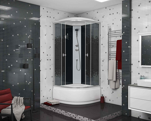 Душевая кабина NIAGARA NG-7507-14BLACK 800х800х2150 высокий поддон стекло мозайка