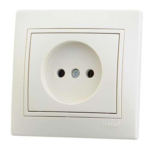 Розетка Lezard MIRA одинарная скрытая установка без заземления крем с кремовой вставкой