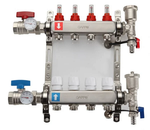 Коллекторный блок GAPPO нержавеющая сталь на  6 контуров