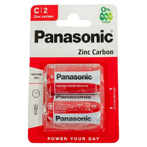 Батарейка солевая Panasonic Zinc Carbon R14 (C) 1,5В