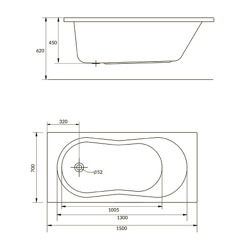 Ванна Cersanit NIKE 150х70 прямоугольная белая без каркаса