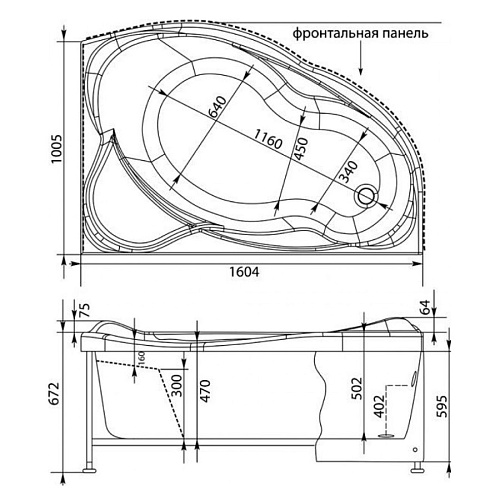 Ванна акриловая AQUANET JAMAICA 160x100 R правая с каркасом и форонтальной панелью 205503 
