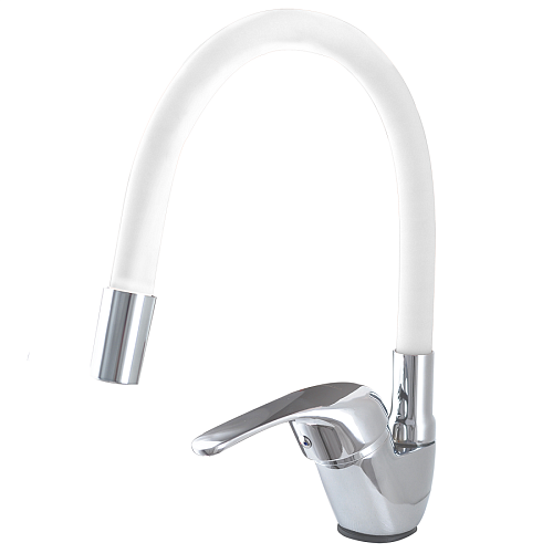 Смеситель кухня д 40 с гибким изливом белый Omega3398-3