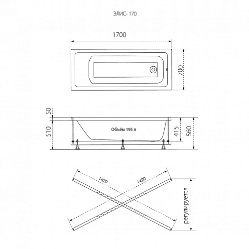 Ванна акриловая TRITON Элис 170 без каркаса