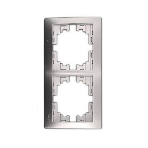 Рамка Lezard 2 поста вертикальная скрытая установка серебро