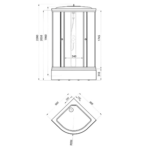 Душевая кабина MARONI LINE 90x90x228 SR90M-BND-DN4 466167 сифон D50мм 