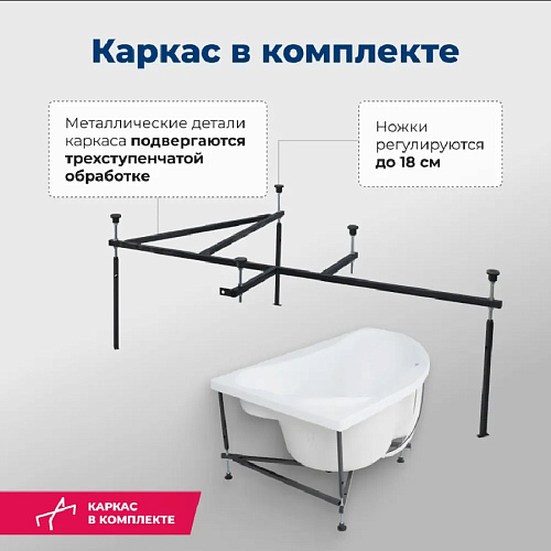 Ванна акриловая AQUANET CAPRI 170x110 L левая с каркасом и фронтальной панелью 205345/155531